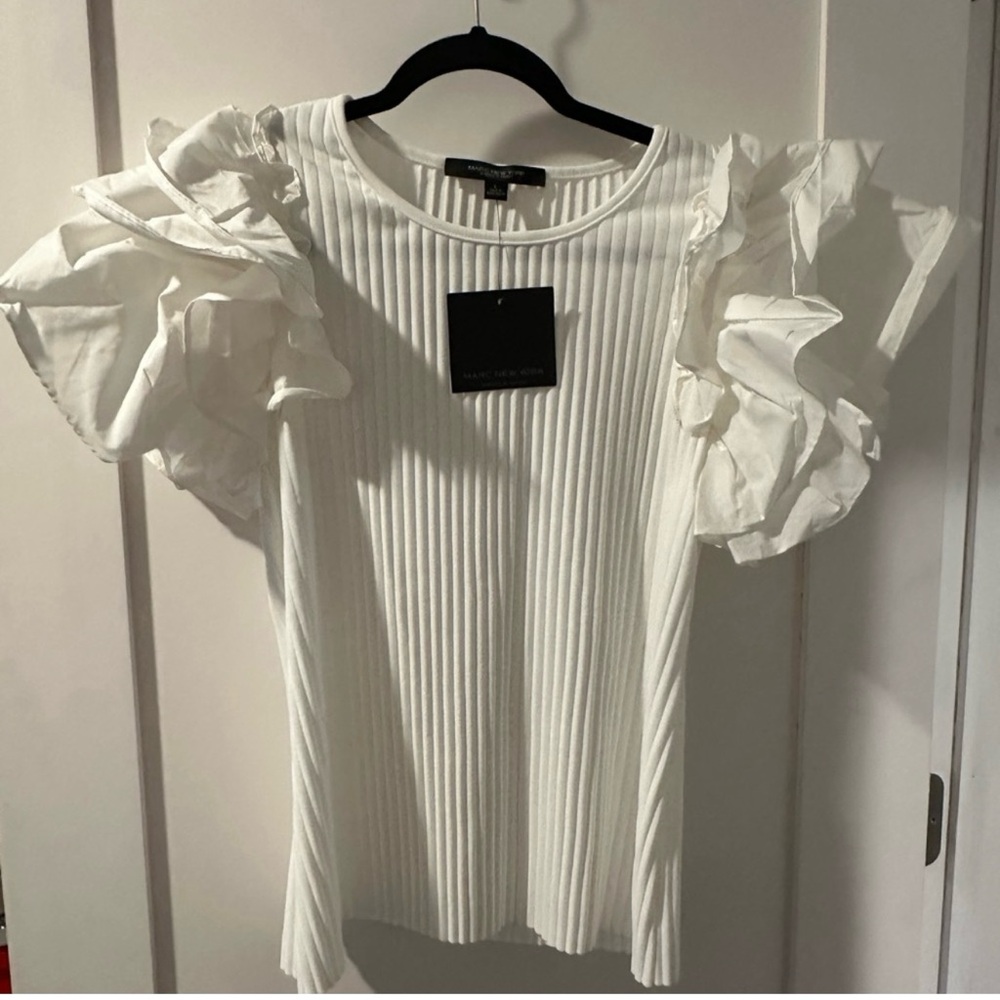 Elegant White Ruffled Sleeve Blouse.